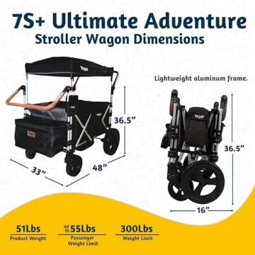 Keenz 7S 2.0 Stroller Wagon - Foldable, Double Stroller for Infant and Toddler, Safe Kids Wagon with Sun Protection and 5-Point Harness, Ideal for Trips, Beach, Park - Fully Loaded with Accessories