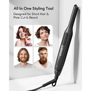 Wavytalk 3/10 Inch Mini Straightener for Quick Touch Ups, Pencil for Short Hair, Beard and Pixie Cut, Fast 15-Sec Heating Titanium Flat Iron with Adjustable Temp Settings & Dual Voltage