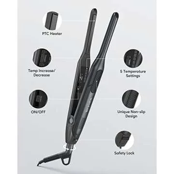 Wavytalk 3/10 Inch Mini Straightener for Quick Touch Ups, Pencil for Short Hair, Beard and Pixie Cut, Fast 15-Sec Heating Titanium Flat Iron with Adjustable Temp Settings & Dual Voltage