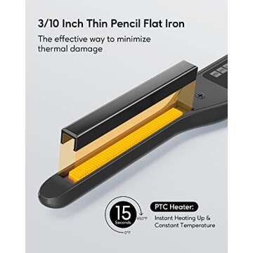 Wavytalk 3/10 Inch Mini Straightener for Quick Touch Ups, Pencil for Short Hair, Beard and Pixie Cut, Fast 15-Sec Heating Titanium Flat Iron with Adjustable Temp Settings & Dual Voltage