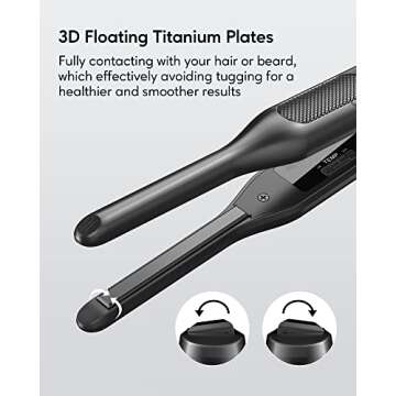 Wavytalk 3/10 Inch Mini Straightener for Quick Touch Ups, Pencil for Short Hair, Beard and Pixie Cut, Fast 15-Sec Heating Titanium Flat Iron with Adjustable Temp Settings & Dual Voltage