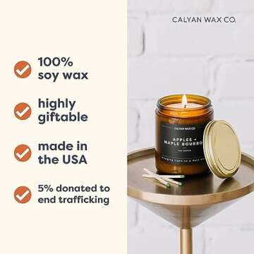 Calyan Wax Soy Wax Candle, Apples & Maple Bourbon Scented Candle for The Home | Premium Candles with Essential Oils | 7.2 oz 57 Hour Burn | Soy Candles in Amber Glass Jar
