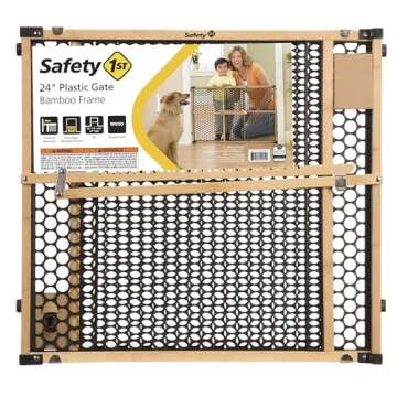 Safety 1st Eco-Friendly Nature Next Bamboo Baby Gates for Doorways, No Drill Baby Gate with Door, Dog Gates, Fits 28"-42", 24" High, Bamboo and Black