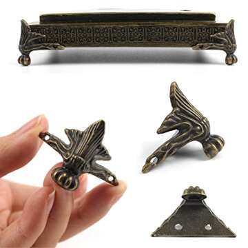VinBee 20 PCS Antique Brass Wood Case Jewelry Chest Storage Box Feet Leg Corner Protector