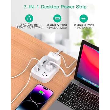 Mifaso Dorm Room Essentials Power Strip - Flat Extension Cord with Multiple Outlets, 5Ft Ultra Cord ...