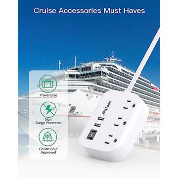 Mifaso Dorm Room Essentials Power Strip - Flat Extension Cord with Multiple Outlets, 5Ft Ultra Cord with 4 USB Ports, Non Surge Protector for Cruise Ship Travel, Desktop Charging Station