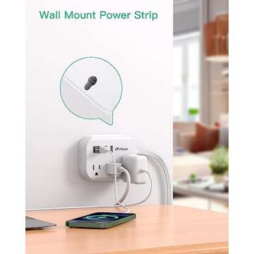 Mifaso Dorm Room Essentials Power Strip - Flat Extension Cord with Multiple Outlets, 5Ft Ultra Cord with 4 USB Ports, Non Surge Protector for Cruise Ship Travel, Desktop Charging Station