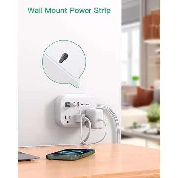 Mifaso Dorm Room Essentials Power Strip - Flat Extension Cord with Multiple Outlets, 5Ft Ultra Cord with 4 USB Ports, Non Surge Protector for Cruise Ship Travel, Desktop Charging Station