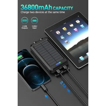 Mregb 36800mAh Solar Power Bank Fast Charging Flashlight
