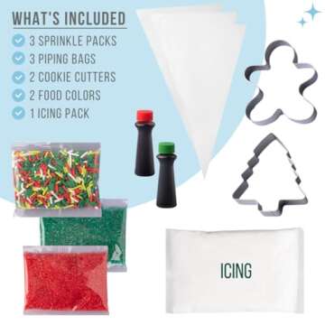 Sweets Indeed, Christmas Cookie Deocarting Kit, 3 Sprinkle mixes, 2 Food Color, Decorating Icing, 2 ...