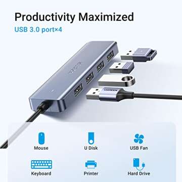 UGREEN USB C Hub 4 Ports, USB C to USB Hub with 4 USB 3.0, Powered USB C Splitter for Laptop, MacBoo...