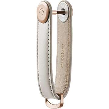 Orbitkey Leather Key Organizer | Durable, Stainless Steel Locking Mechanism, Slim & Quiet Profile | Holds up to 7 Keys, Stone with Grey Stitching