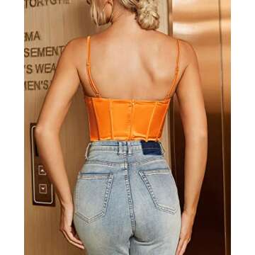 Satin Spaghetti Strap Party Crop Top Rave Cute Zip Back Outfits Corset Y2K Fashion Bustiers for Women Tangerine