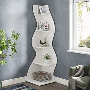 Tribesigns Corner Shelf, Modern 5-Tier Wall Corner Bookshelf, Stylish Corner Small Bookcase Storage ...