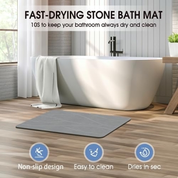 Veeloim Stone Bath Mat Non-Slip Quick Drying Diatomaceous