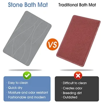 Veeloim Stone Bath Mat Non-Slip Quick Drying Diatomaceous