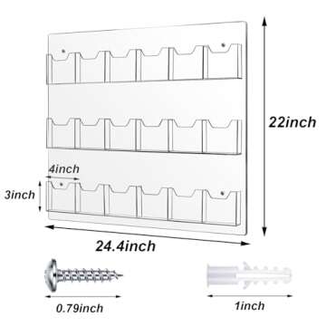 lukar 18 Pockets Acrylic Brochure Holder Wall Mount 4" Pocket Pamphlet Holder Display Stand Clear Plastic Wall Brochure Holder Trifold Flyer Brochure Display Stand Rack for Office,Home
