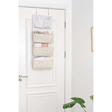 Mkono Macrame Over The Door Organizer Boho Decor Hanging Nursery Storage with 3 Large Woven Pockets,...