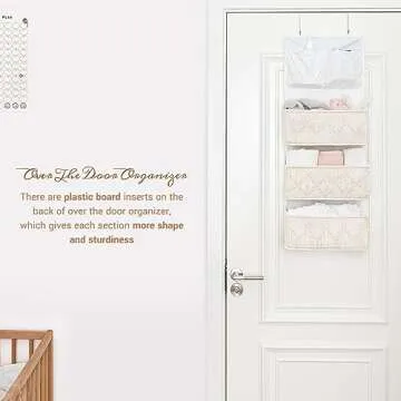 Mkono Macrame Over The Door Organizer Boho Decor Hanging Nursery Storage with 3 Large Woven Pockets, Back of Door Organizer for Bedroom Bathroom Closet Pantry Dorm, Ivory, Gifts for Mother, Girls