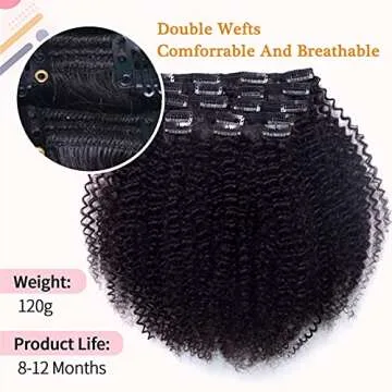 Vanalia Afro Kinky Curly Clip in Hair Extensions for Black Women, 9A Brazilian Remy Human Hair 3C 4A Hair Clip Ins Natural Black Color, Double Lace Wefts, 120 Gram 12Inch