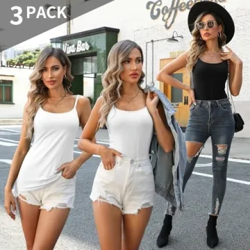 V FOR CITY 3 Pack Cotton Camisoles for Women - Adjustable & Comfy