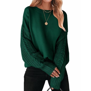 ZESICA Women's 2024 Fall Long Sleeve Crew Neck Sweater - Cozy and Stylish in Forest Green