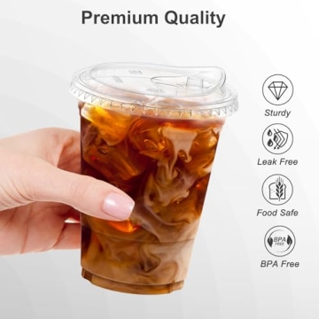 Durable 16 oz Clear Plastic Cups with Lids - 100 Pack