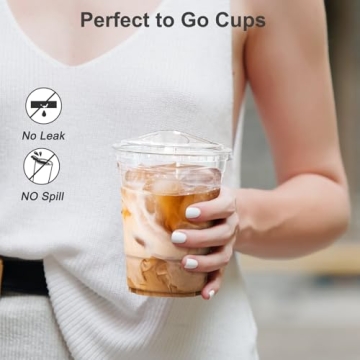 Durable 16 oz Clear Plastic Cups with Lids - 100 Pack