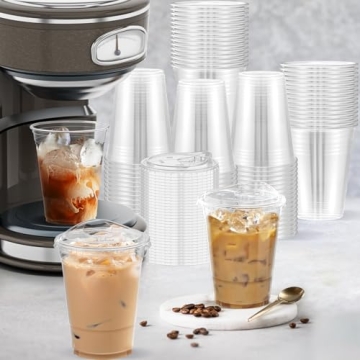 Durable 16 oz Clear Plastic Cups with Lids - 100 Pack