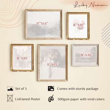 Vintage Art Prints Cottagecore Decor - Set 5 Antique Warm Neutral Aesthetic Gallery Wall Art, Vintag...