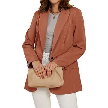 Cicy Bell Women's Casual Long Sleeve Blazer Open Front Loose Buttons Work Office Jacket (Khaki,Medium)