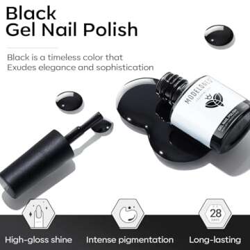 modelones Gel Nail Polish, 1 Pcs 15 ML Black Gel Polish Pure Black Nail Polish Winter Color Gel Polish Nails Soak Off Nail Art Manicure Home Gift for Women Girl