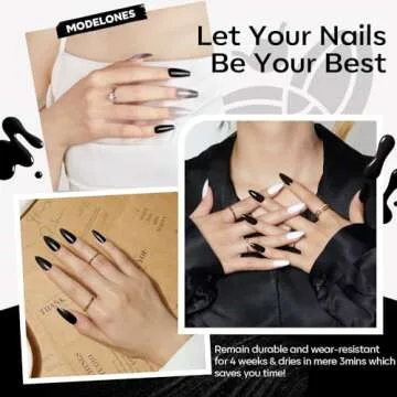 modelones Gel Nail Polish, 1 Pcs 15 ML Black Gel Polish Pure Black Nail Polish Winter Color Gel Polish Nails Soak Off Nail Art Manicure Home Gift for Women Girl