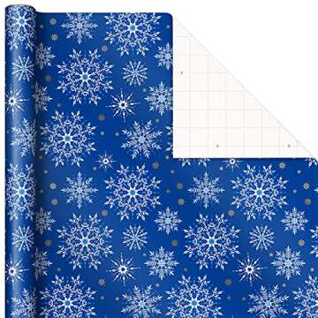 Hallmark Christmas Wrapping Paper Rolls - Navy Blue and Gold Stars, Snowflakes, Winter Galaxy Gift Wrap Paper (3 Rolls: 120 sq. ft. ttl.) for Holiday Parties, Hanukkah, Winter Weddings