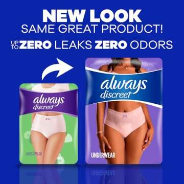 Always Discreet Adult Incontinence & Postpartum Underwear For Women, Size Small/Medium,White, Maximu...