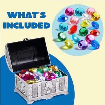 Sloosh Diving Gems Pool Toys - Colorful Diamond Shapes with Pirate Treasure Box