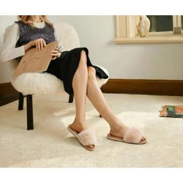 COFACE Women’s Fuzzy Open Toe Slippers with Arch Support