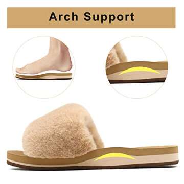 COFACE Women’s Fuzzy Open Toe Slippers with Arch Support