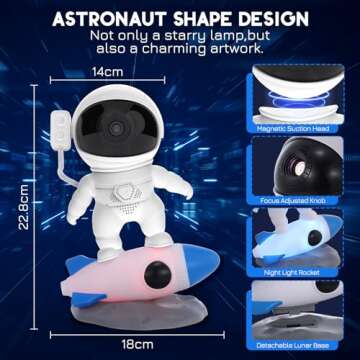 Tomvorks 4K HD Star Projector Galaxy Light, Astronaut Galaxy Projector for Bedroom, 13 Sky Movie Discs, Colorful Glow Rocket and 2 Timers, 360°Kids Night Light Projector,Gifts for Children and Adults