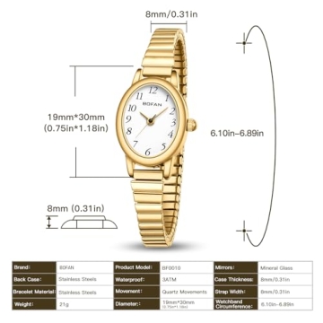 BOFAN Women's Gold Watch Elegant Waterproof Timepiece