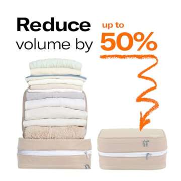 Branden Compression Packing Cube, Large, Sandbeige | Travel Essentials l Luggage Organizer l Self Compression Organizer for Travel l Overnight Trip, Road Trip, Beach, Cruise