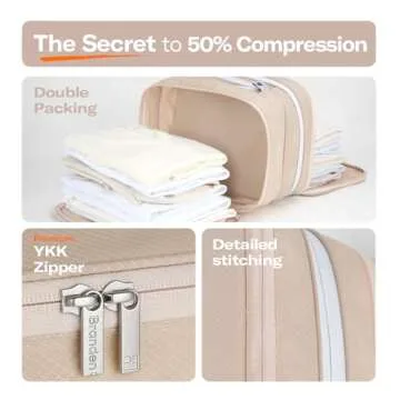 Branden Compression Packing Cube, Large, Sandbeige | Travel Essentials l Luggage Organizer l Self Compression Organizer for Travel l Overnight Trip, Road Trip, Beach, Cruise