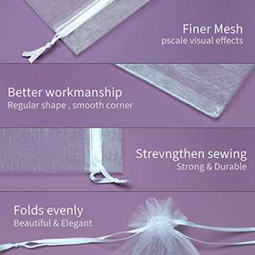 Akstore 50Pcs 3.15"x4"(8x10cm) Sheer Drawstring Organza Jewelry Pouches Wedding Party Christmas Favor Gift Bags (White, 3.15x4)