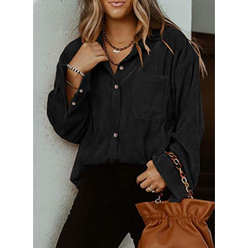 Astylish Women’s Corduroy Button Down V Neck Blouse