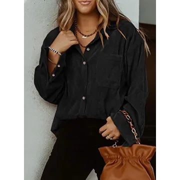Astylish Women’s Corduroy Button Down V Neck Blouse