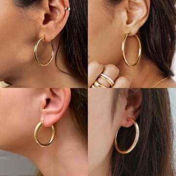 IDJEOABL Non Tarnish Gold Hoop Earrings - Lightweight & Stylish