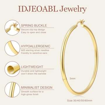 Elegant Lightweight Gold Hoop Earrings - IDJEOABL