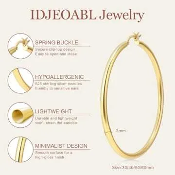 Elegant Lightweight Gold Hoop Earrings - IDJEOABL
