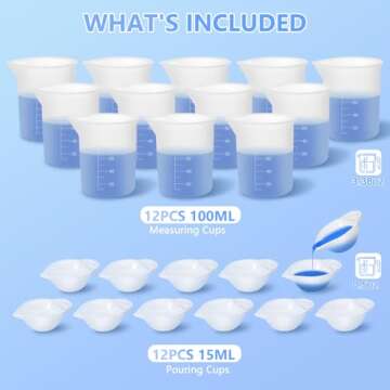 Silicone Measuring Cup, Resin Supplies with 12PCS 100ml Cups, Resin Mixing Cups, Silicone Stir Stick...