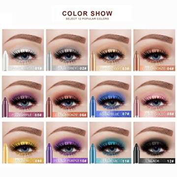 Sitovely 12 Pcs Matte Eyeshadow Stick Set with Sharpener Cap, Long Lasting Pearly Sparkle Glitter Eyeshadow Pencil Shimmer Metallic Eye Shadow Makeup (A, M)